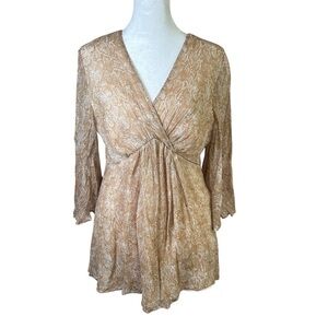 American Glamour Badgley Mischka 100% Silk Snake Print Top Size S Bell Sleeves